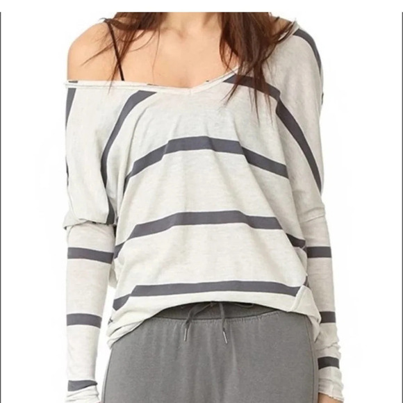 Free People Upstate Striped Long Sleeve Dolman Tee Women's Grey Black Medium - Picture 2 of 9